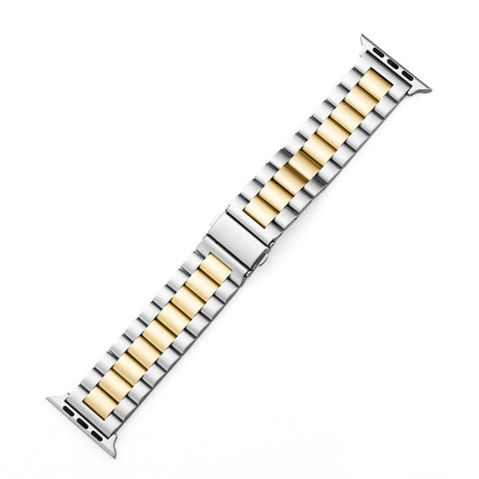 For Apple Watch Series 10 42mm / 9&8&7 41mm / SE 3&SE 2&6&SE&5&4 40mm / 3&2&1 38mm Fold Buckle 3 Beads Stainless Steel Watch Band (Gold + Silver) by bashfashion