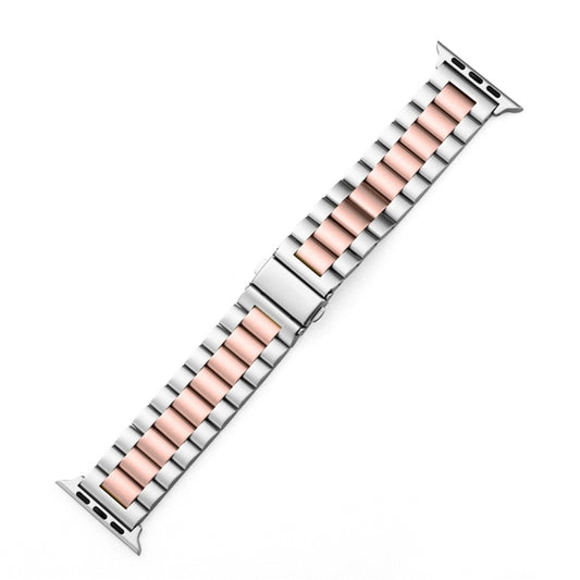 For Apple Watch Series 10 42mm / 9&8&7 41mm / SE 3&SE 2&6&SE&5&4 40mm / 3&2&1 38mm Fold Buckle 3 Beads Stainless Steel Watch Band (Silver Pink) by bashfashion