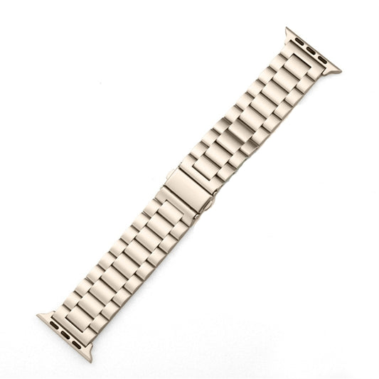 For Apple Watch Series 10 42mm / 9&8&7 41mm / SE 3&SE 2&6&SE&5&4 40mm / 3&2&1 38mm Fold Buckle 3 Beads Stainless Steel Watch Band (Starlight) by bashfashion