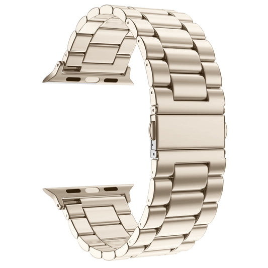 Fold Buckle 3 Beads Stainless Steel Watch Band For Apple Watch Ultra 49mm&Watch Ultra 2 49mm / Series 10 46mm / 9&8&7 45mm / SE 3&SE 2&6&SE&5&4 44mm / 3&2&1 42mm(Starlight) by bashfashion