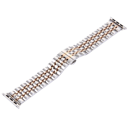 22mm Men Hidden Butterfly Buckle 7 Beads Stainless Steel Watch Band For Apple Watch 38mm(Silver Rose Gold) by bashfashion