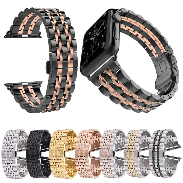 22mm Men Hidden Butterfly Buckle 7 Beads Stainless Steel Watch Band For Apple Watch 38mm(Rose Gold) by bashfashion