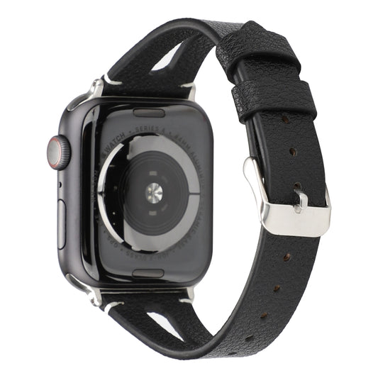 Simple V-shaped Leather Watch Band for Apple Watch Series 7 41mm / 6 & SE & 5 & 4 40mm / 3 & 2 & 1 38mm(Black) by bashfashion