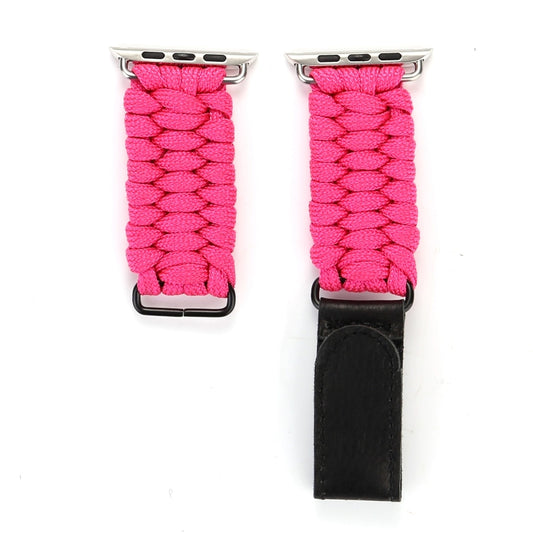 Magic Paste Genuine Leather Umbrella Rope Nylon Wrist Watch Band with and Stainless Steel Buckle for Apple Watch Series 10 42mm / 9&8&7 41mm / SE 3&SE 2&6&SE&5&4 40mm / 3&2&1 38mm(Magenta) by bashfashion