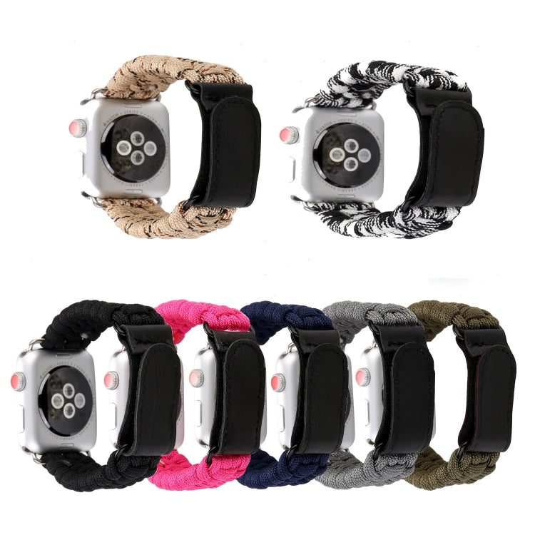 Magic Paste Genuine Leather Umbrella Rope Nylon Wrist Watch Band with and Stainless Steel Buckle for Apple Watch Series 10 42mm / 9&8&7 41mm / SE 3&SE 2&6&SE&5&4 40mm / 3&2&1 38mm(Brown) by bashfashion