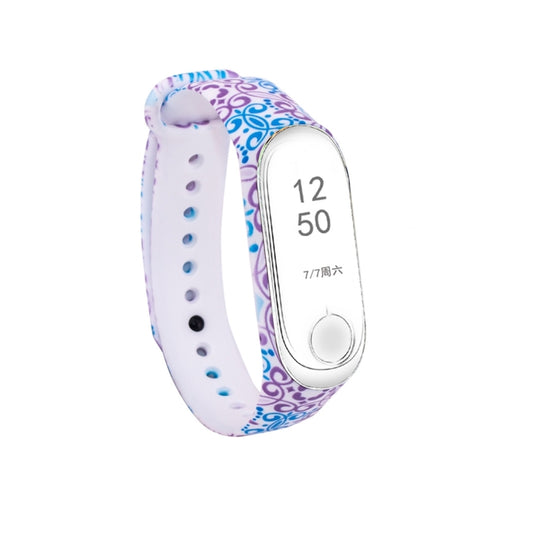 Silicone Painting Watch Band for Xiaomi Mi Band 3 & 4(Blue Purple Vine) by bashfashion