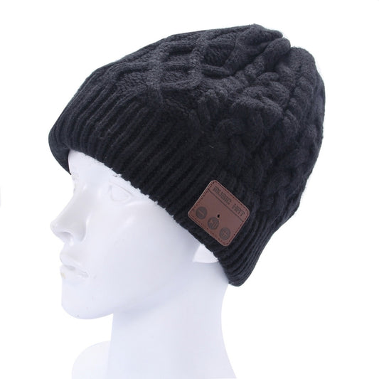 Wavy Textured Knitted Bluetooth Headset Warm Winter Beanie Hat with Mic for Boy & Girl & Adults(Black) by bashfashion