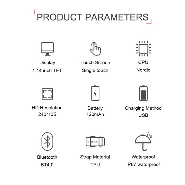 TD19 1.14 inches IPS Screen Smart Bracelet IP67 Waterproof, Support Call Reminder / Heart Rate Monitoring / Blood Pressure Monitoring / Sleep Monitoring / Remote Camera (Red) by bashfashion