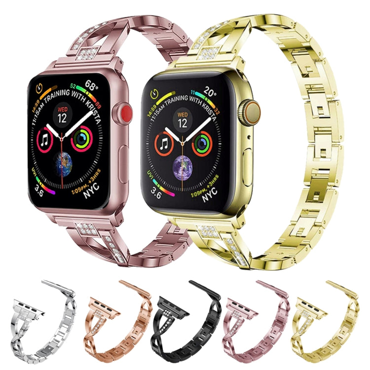 Colorful Diamond Stainless Steel Watch Band for Apple Watch Series 7 45mm / 6 & SE & 5 & 4 44mm / 3 & 2 & 1 42mm(Black) by bashfashion