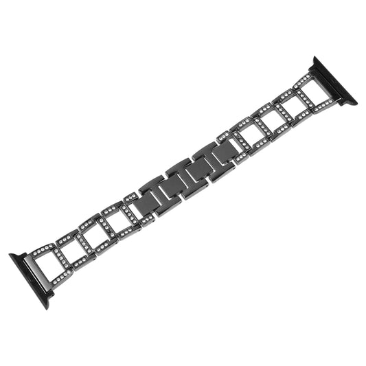 Colorful Diamond Stainless Steel Watch Band for Apple Watch Series 7 45mm / 6 & SE & 5 & 4 44mm / 3 & 2 & 1 42mm(Black) by bashfashion