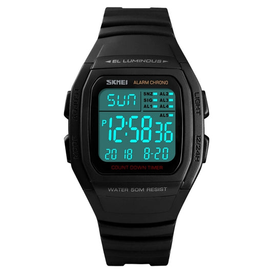SKMEI 1278 Fashionable Outdoor 50m Waterproof Digital Watch Student Sports Wrist Watch Support 5 Group Alarm Clocks(Black) by SKMEI