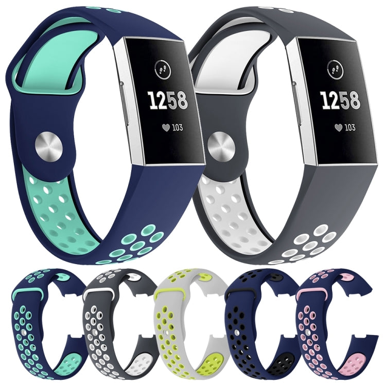 Two-color Round Hole Silicone Watch Band for Fitbit Charge 3, Watch Band Size:130-195mm(Pink Blue) by bashfashion