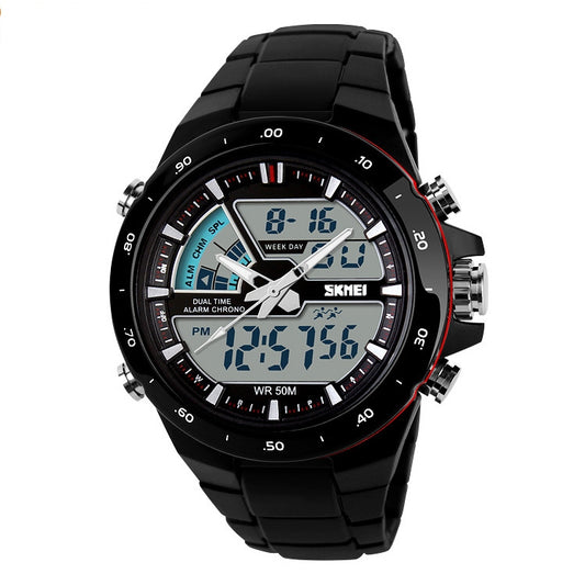 SKMEI 1016 Multifunctional Men Outdoor Sports Noctilucent Waterproof Double Digital Watch (Red + Black) by SKMEI