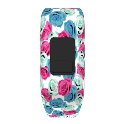 Flower Pattern Silicone Sport Watch Band for Garmin Vivofit JR, Size: Large(Blue + Red) by bashfashion
