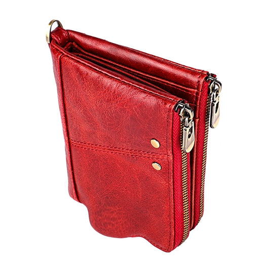3533 Long Crazy Horse Texture Cowhide Leather Folding Anti-magnetic RFID Wallet Clutch Bag for Men, with Card Slots(Red) by bashfashion