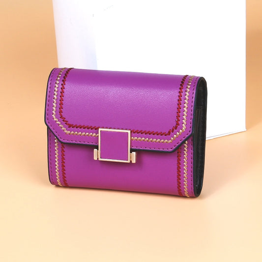 KB190 Cover Type Snap Button Cowhide Leather Organ Shape Multiple Card Slots Anti-magnetic RFID Wallet for Ladies(Purple) by bashfashion