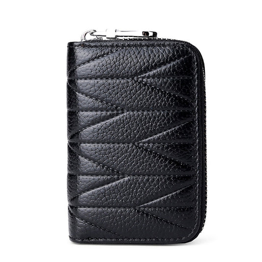 KB191 Zipper Cowhide Leather Organ Shape Multiple Card Slots Anti-magnetic RFID Wallet Clutch Bag for Ladies(Black) by bashfashion