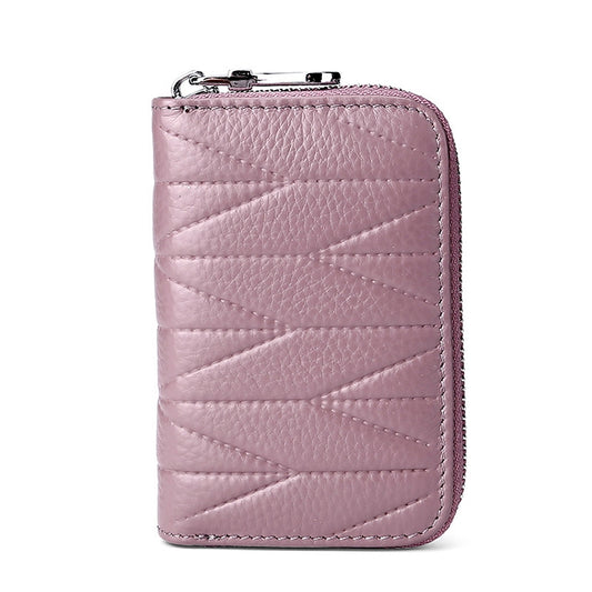 KB191 Zipper Cowhide Leather Organ Shape Multiple Card Slots Anti-magnetic RFID Wallet Clutch Bag for Ladies(Light Purple) by bashfashion