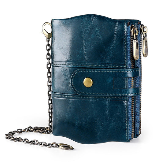 LT3539 Cowhide Leather Zipper Buckle Anti-magnetic RFID Wallet Clutch Bag for Men, with Card Slots & Shoulder Strap(Blue) by bashfashion
