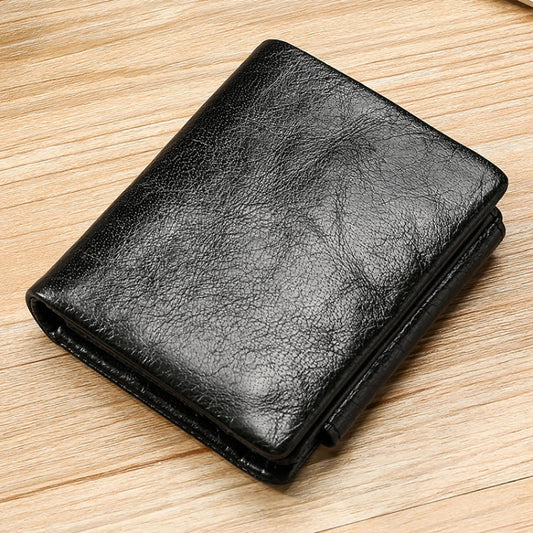TP-191 Oil Wax Leather Multi-functional RFID Three-fold Wallet(Black) by bashfashion