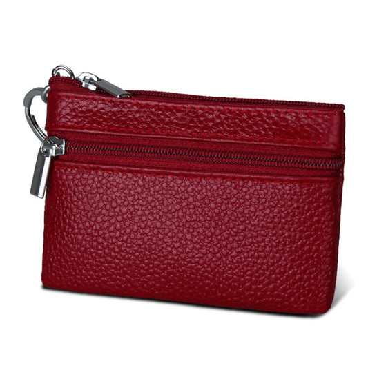 Cowhide Leather Zipper Solid Color Horizontal Card Holder Wallet RFID Blocking Coin Purse Card Bag Protect Case, Size: 11.4*7.4cm(Wine Red) by bashfashion