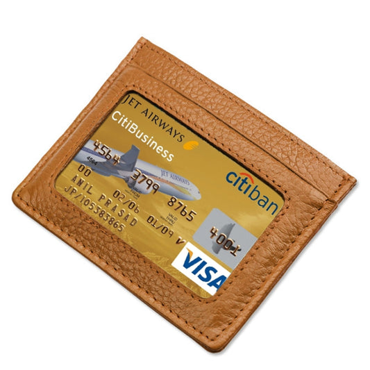 Cowhide Leather Litchi Texture Open Type Solid Color Card Holder RFID Blocking Card Bag Protective Case(Brown) by bashfashion