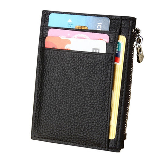 Cowhide Leather Solid Color Zipper Card Holder Wallet RFID Blocking Coin Purse Card Bag Protect Case, Size: 11*8*1.5cm (Black) by bashfashion