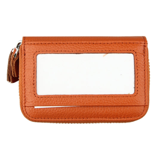 Genuine Cowhide Leather Dual Layer Solid Color Zipper Card Holder Wallet RFID Blocking Coin Purse Card Bag Protective Case with 11 Card Slots & Coin Position, Size: 11*7.5*4.5cm(Brown) by bashfashion