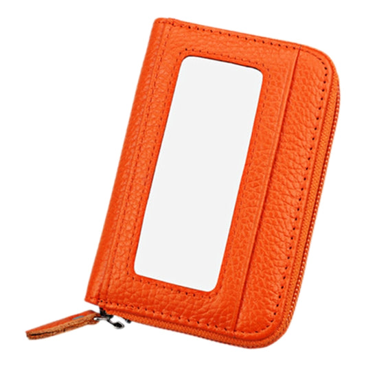 Genuine Cowhide Leather Solid Color Zipper Horizontal Card Holder Wallet RFID Blocking Card Bag Protect Case with 12 Card Slots, Size: 11.5*7.5cm(Orange) by bashfashion
