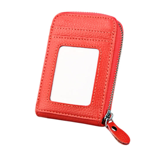 Genuine Cowhide Leather Solid Color Zipper Vertical Card Holder Wallet RFID Blocking Card Bag Protect Case with 12 Card Slots, Size: 11.5*7.5cm(Dark Red) by bashfashion