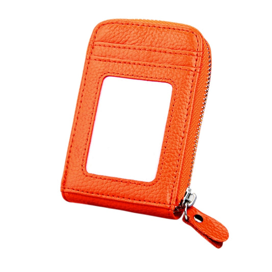Genuine Cowhide Leather Solid Color Zipper Vertical Card Holder Wallet RFID Blocking Card Bag Protect Case with 12 Card Slots, Size: 11.5*7.5cm(Orange) by bashfashion