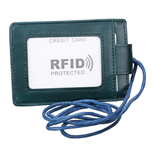 KB153 Antimagnetic RFID Leather Card Holder ID Card Badge with Lanyard(Blue) by bashfashion