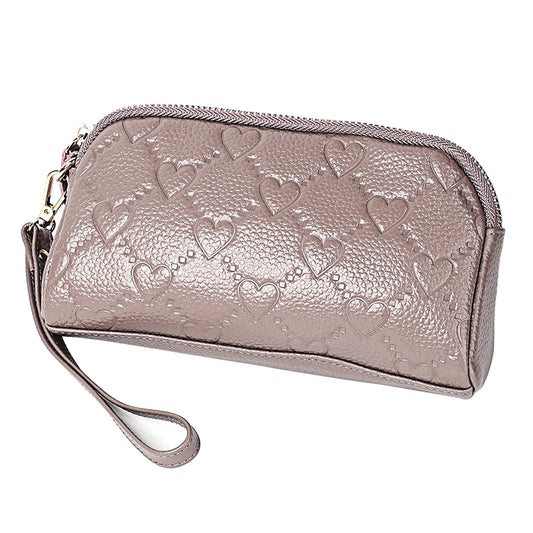 2025 Multifunctional Litchi Texture Women Large Capacity Hand Wallet Shell bag with Card Slots(Pale Pinkish Grey) by bashfashion