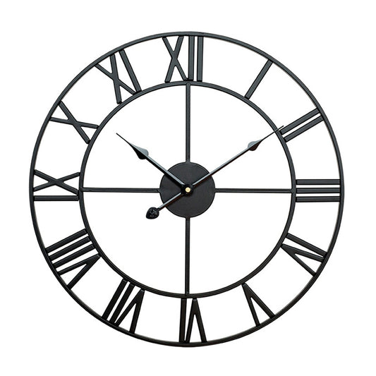 45cm Retro Living Room Iron Round Roman Numeral Mute Decorative Wall Clock (Black) by bashfashion