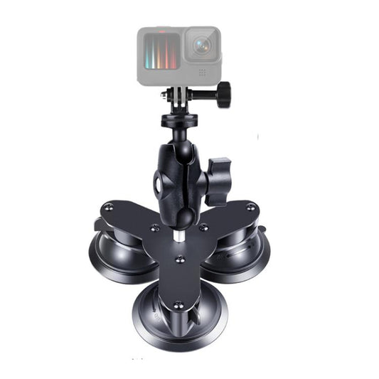 Triangle Suction Cup Mount Holder with Tripod Adapter & Screw & Phone Clamp & Anti-lost Silicone Net for for GoPro, Insta360, DJI and Other Action Cameras, Smartphones(Black) by bashfashion