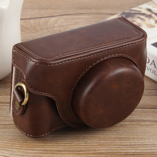 For Sony ZV-1F Vlog Camera Full Body Leather Camera Case Bag with Strap (Coffee) by bashfashion
