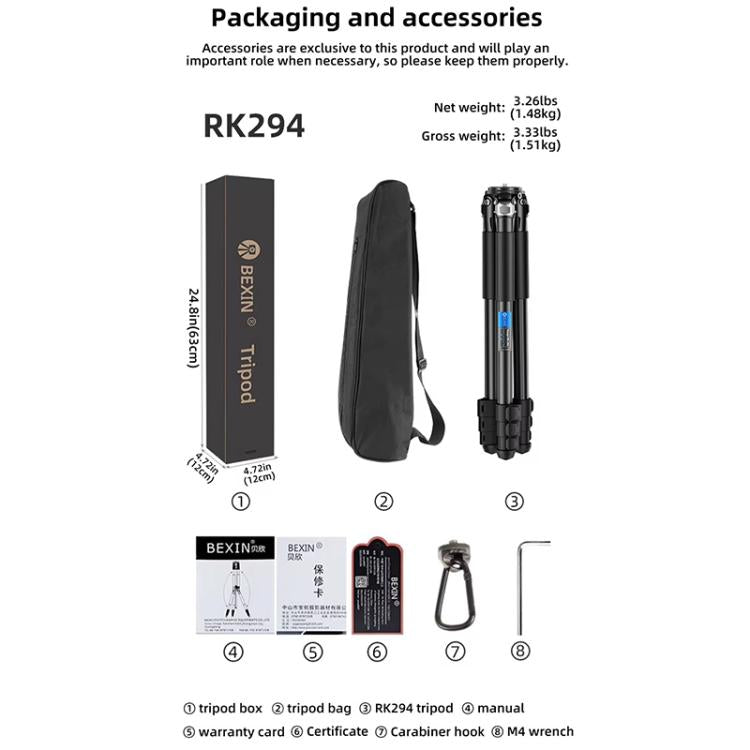 BEXIN RK294 Portable Collapsible Aluminum Alloy Camera Tripod (Black) by BEXIN