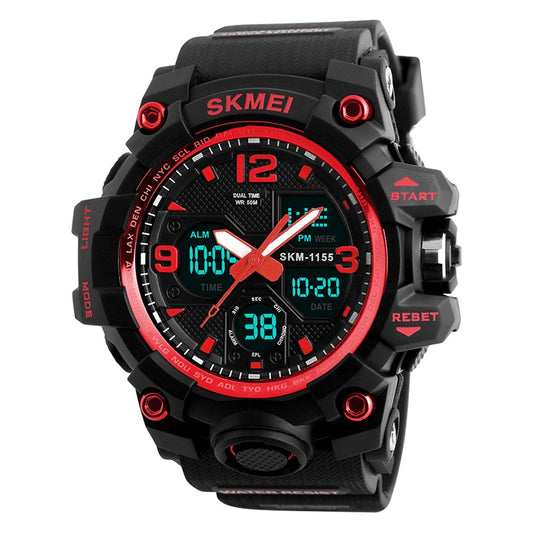 SKMEI 1155B Multifunctional Men Outdoor Sports Noctilucent Waterproof Large Dial Wrist Watch(Red) by SKMEI