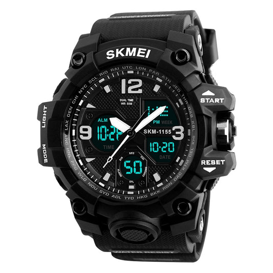 SKMEI 1155B Multifunctional Men Outdoor Sports Noctilucent Waterproof Large Dial Wrist Watch(Black) by SKMEI
