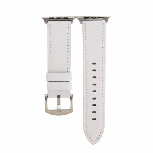 Calfskin Genuine Leather Watch Band For Apple Watch Series 7 41mm / 6 & SE & 5 & 4 40mm / 3 & 2 & 1 38mm(White) by bashfashion