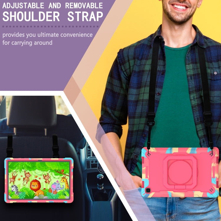 For Samsung Galaxy Tab A7 10.4 (2020) T500 / T505 Contrast Color Shockproof Robot Silicone + PC Case with Wristband Holder(Camouflage + Rose Red) by bashfashion