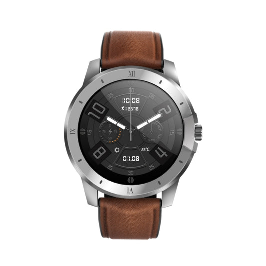 MX12 1.3 inch IPS Color Screen IP68 Waterproof Smart Watch, Support Bluetooth Call / Sleep Monitoring / Heart Rate Monitoring, Style: Leather Strap(Silver Brown) by bashfashion