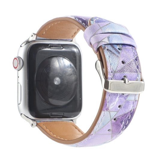 Marble Ethnic Style Printed Leather Watch Band For Apple Watch Series 9&8&7 41mm / SE 3&SE 2&6&SE&5&4 40mm / 3&2&1 38mm(Marble Purple) by bashfashion