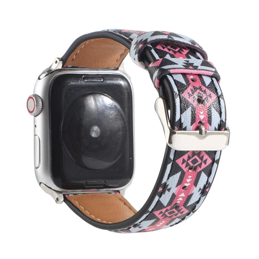 Marble Ethnic Style Printed Leather Watch Band For Apple Watch Series 9&8&7 41mm / SE 3&SE 2&6&SE&5&4 40mm / 3&2&1 38mm(Black Pink Ethnic Style) by bashfashion