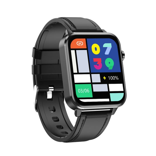 E86 1.7 inch TFT Color Screen IP68 Waterproof Smart Watch, Support Blood Oxygen Monitoring / Body Temperature Monitoring / AI Medical Diagnosis, Style: Leather Strap(Black) by bashfashion