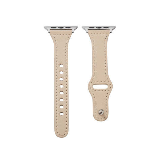 Universal T-shaped Thin Reverse Buckle Leather Watch Band For Apple Watch Series 9&8&7 41mm / SE 3&SE 2&6&SE&5&4 40mm / 3&2&1 38mm(Beige) by bashfashion