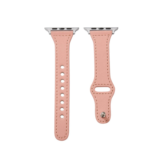 Universal T-shaped Thin Reverse Buckle Leather Watch Band For Apple Watch Series 9&8&7 41mm / SE 3&SE 2&6&SE&5&4 40mm / 3&2&1 38mm(Pink) by bashfashion