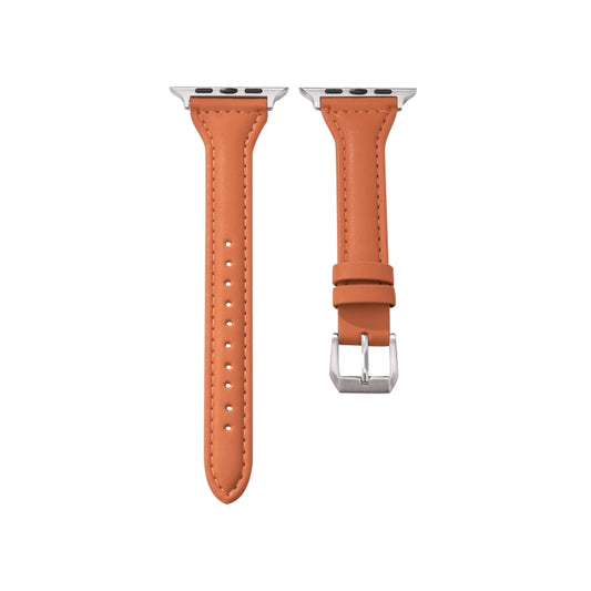Universal T-shaped Thin Leather Watch Band For Apple Watch Series 7 45mm / 6 & SE & 5 & 4 44mm / 3 & 2 & 1 42mm(Light Brown) by bashfashion