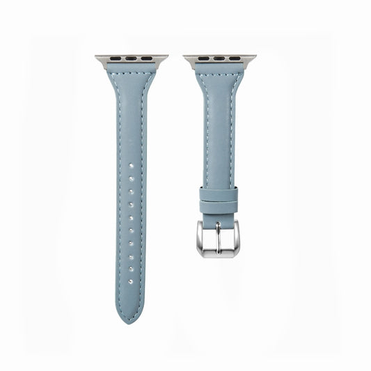 Universal T-shaped Thin Leather Watch Band For Apple Watch Series 7 45mm / 6 & SE & 5 & 4 44mm / 3 & 2 & 1 42mm(Light Blue) by bashfashion