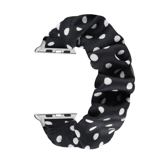Dots Hair Ring Cloth Watch Band For Apple Watch Ultra 49mm&Watch Ultra 2 49mm / Series 9&8&7 45mm / SE 3&SE 2&6&SE&5&4 44mm / 3&2&1 42mm(Black) by bashfashion